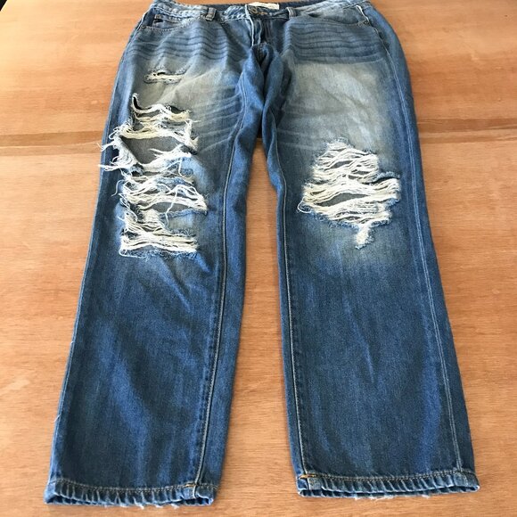 Kancan Boyfriend Jeans Women 11/29 Blue Mid Rise Distressed Medium Wash 17835 - Picture 1 of 12